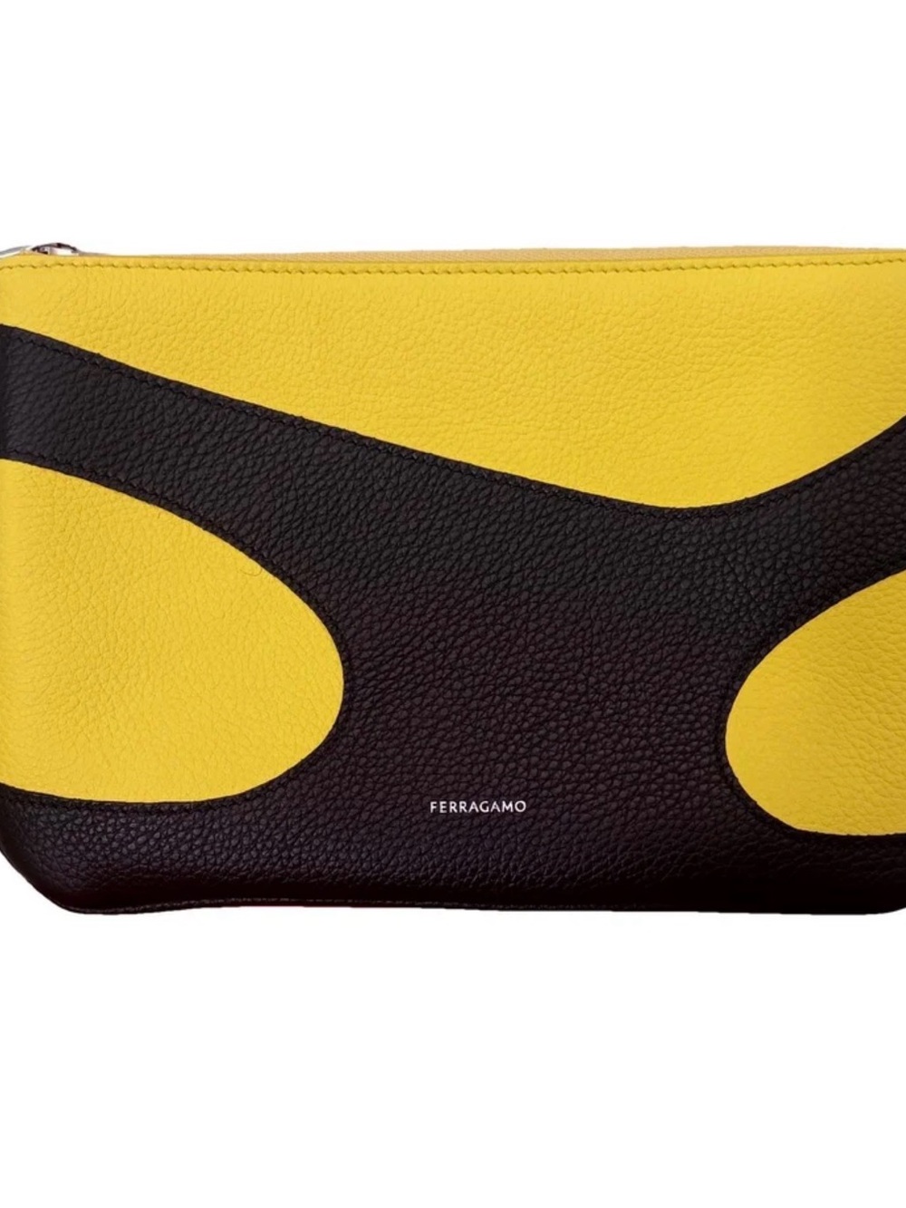 Ferragamo Yellow & Black Leather Zip Clutch - Picture 2 of 6